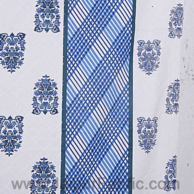 Double Bedsheet White Blue Hand Block Print